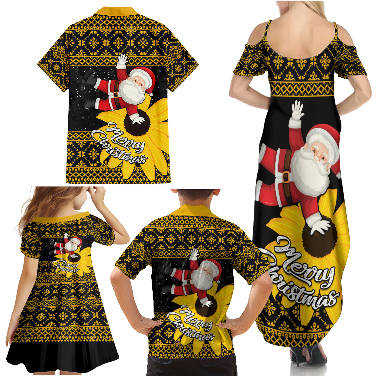 Maryland Christmas Family Matching Summer Maxi Dress and Hawaiian Shirt Santa Claus With Black Eyed Susan Flower - Wonder Print Shop