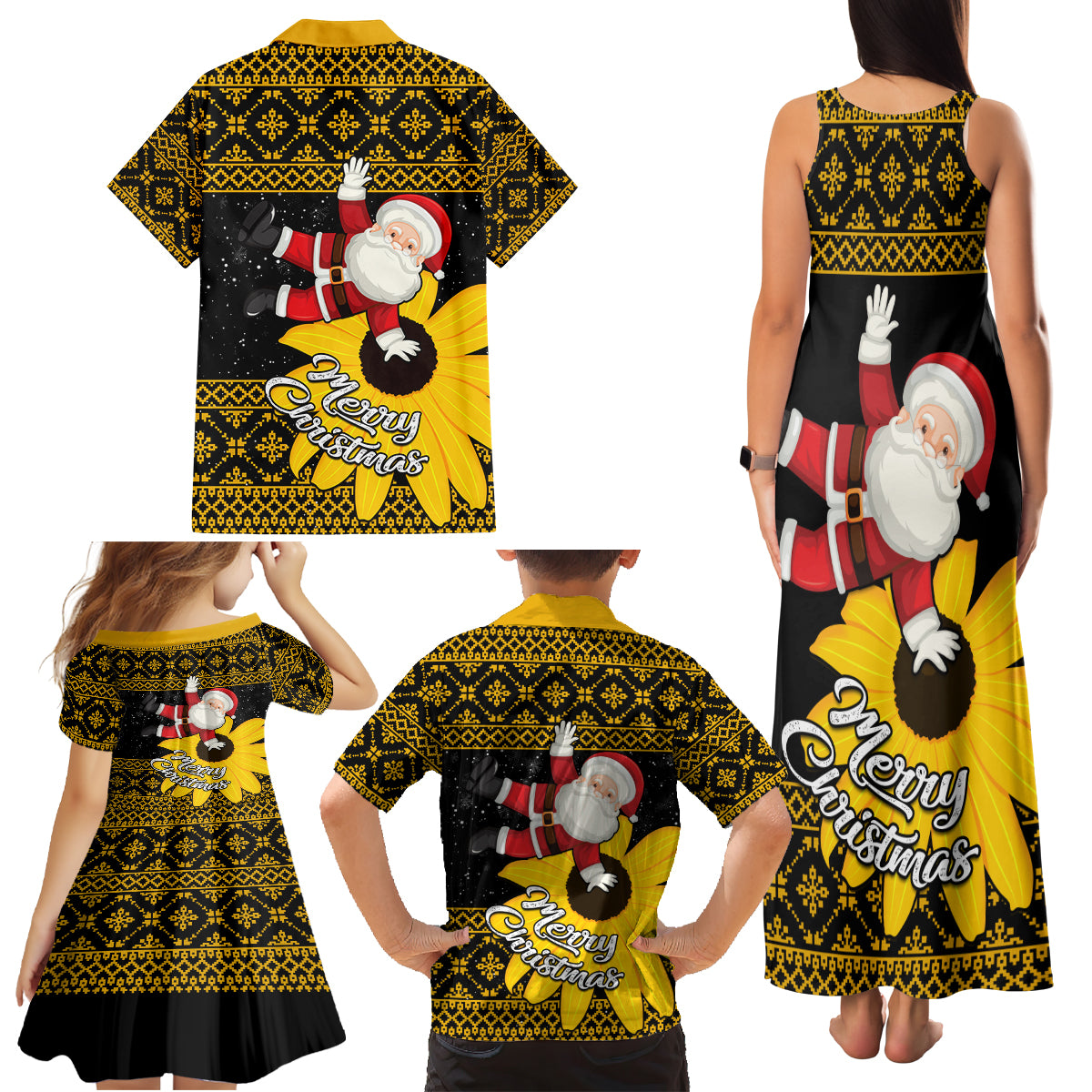 Maryland Christmas Family Matching Tank Maxi Dress and Hawaiian Shirt Santa Claus With Black Eyed Susan Flower - Wonder Print Shop
