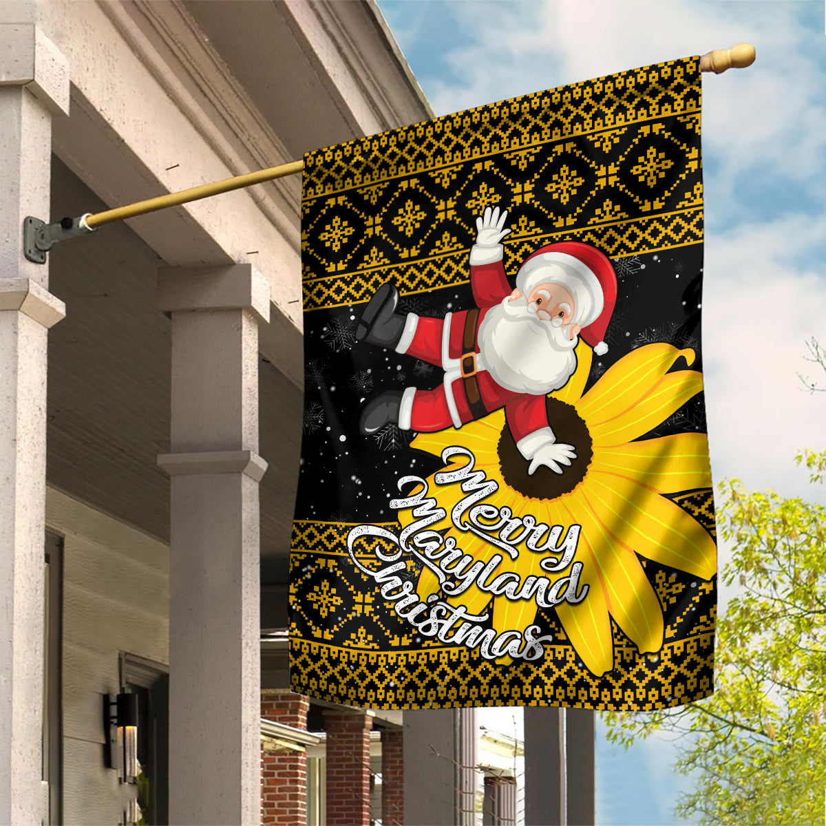 Maryland Christmas Garden Flag Santa Claus With Black Eyed Susan Flower - Wonder Print Shop