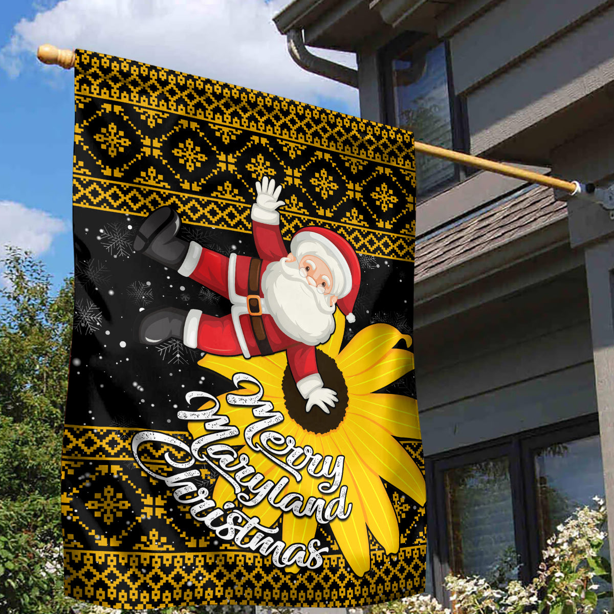 Maryland Christmas Garden Flag Santa Claus With Black Eyed Susan Flower - Wonder Print Shop