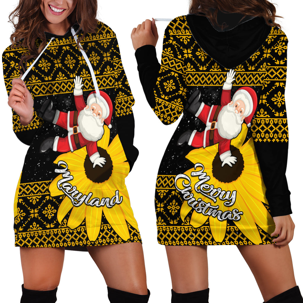 Maryland Christmas Hoodie Dress Santa Claus With Black Eyed Susan Flower - Wonder Print Shop