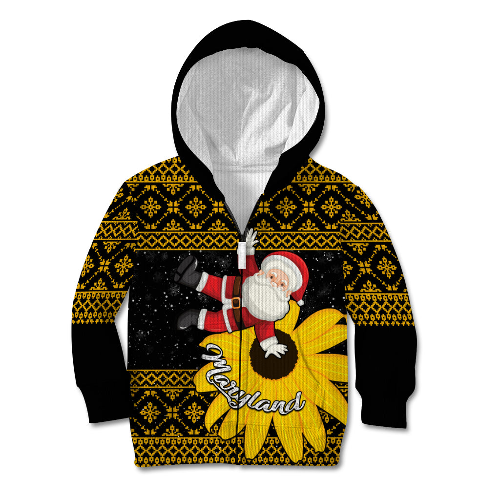 Maryland Christmas Kid Hoodie Santa Claus With Black Eyed Susan Flower - Wonder Print Shop