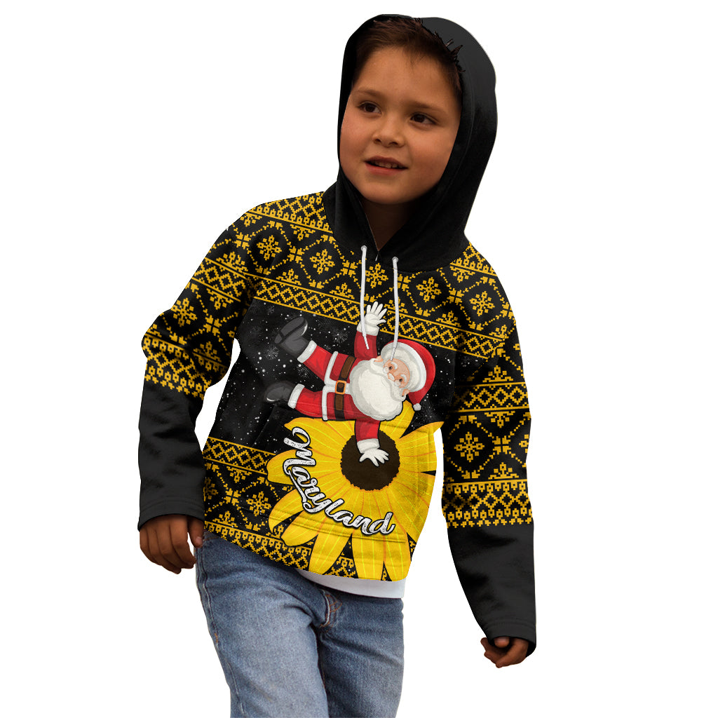 Maryland Christmas Kid Hoodie Santa Claus With Black Eyed Susan Flower - Wonder Print Shop