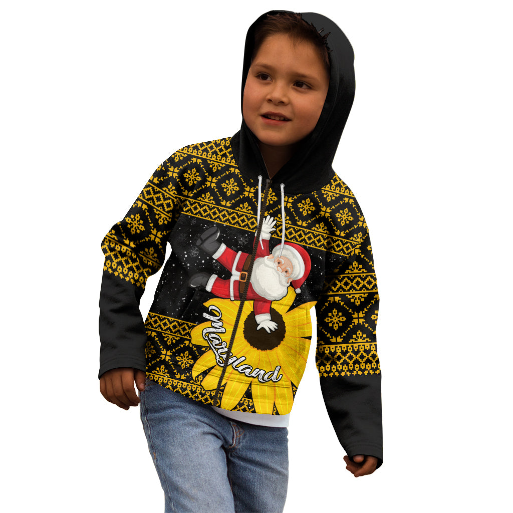 Maryland Christmas Kid Hoodie Santa Claus With Black Eyed Susan Flower - Wonder Print Shop