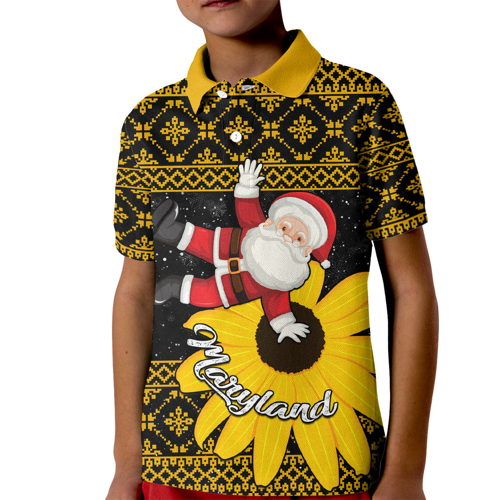 Maryland Christmas Kid Polo Shirt Santa Claus With Black Eyed Susan Flower - Wonder Print Shop