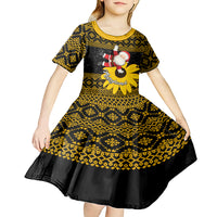 Maryland Christmas Kid Short Sleeve Dress Santa Claus With Black Eyed Susan Flower - Wonder Print Shop