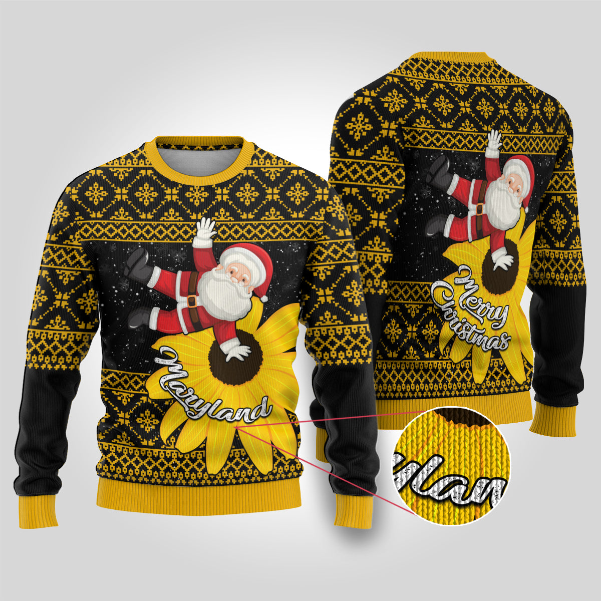 Maryland Christmas Ugly Christmas Sweater Santa Claus With Black Eyed Susan Flower - Wonder Print Shop