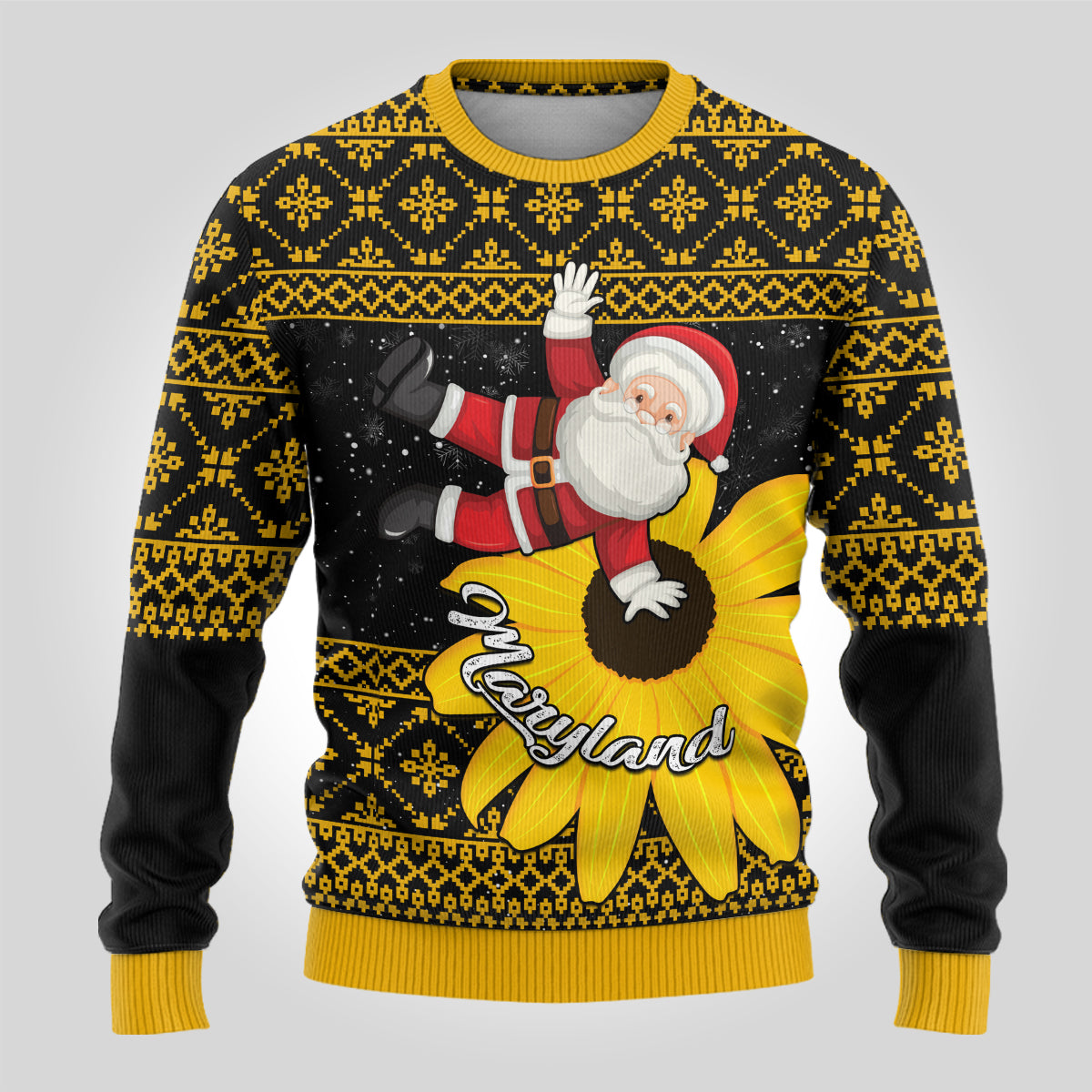 Maryland Christmas Ugly Christmas Sweater Santa Claus With Black Eyed Susan Flower - Wonder Print Shop