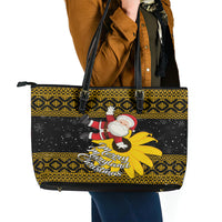 Maryland Christmas Leather Tote Bag Santa Claus With Black Eyed Susan Flower - Wonder Print Shop