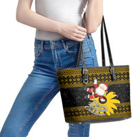 Maryland Christmas Leather Tote Bag Santa Claus With Black Eyed Susan Flower - Wonder Print Shop