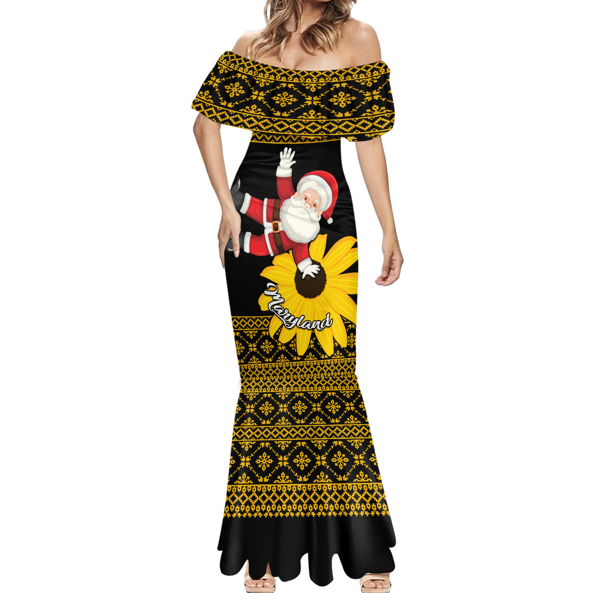 Maryland Christmas Mermaid Dress Santa Claus With Black Eyed Susan Flower - Wonder Print Shop