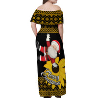 Maryland Christmas Off Shoulder Maxi Dress Santa Claus With Black Eyed Susan Flower - Wonder Print Shop