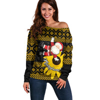 Maryland Christmas Off Shoulder Sweater Santa Claus With Black Eyed Susan Flower - Wonder Print Shop
