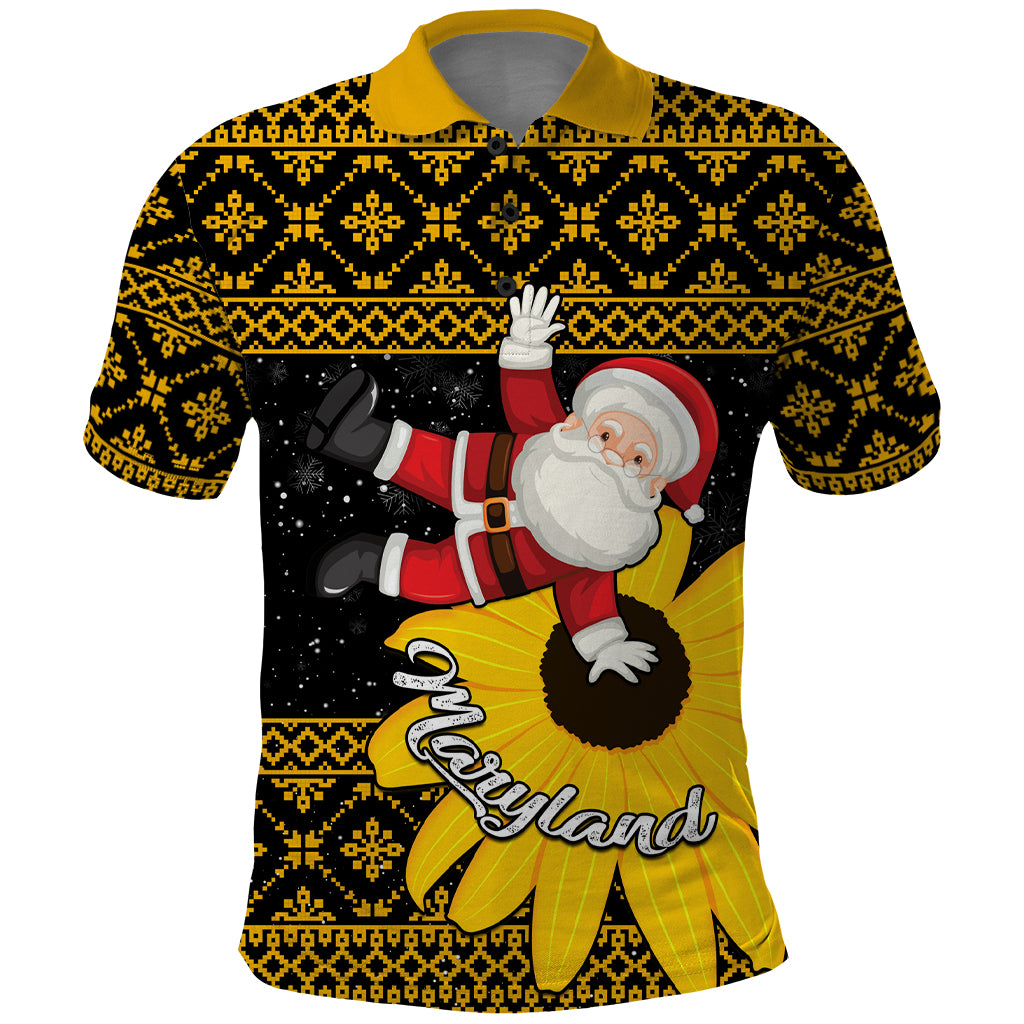 Maryland Christmas Polo Shirt Santa Claus With Black Eyed Susan Flower - Wonder Print Shop