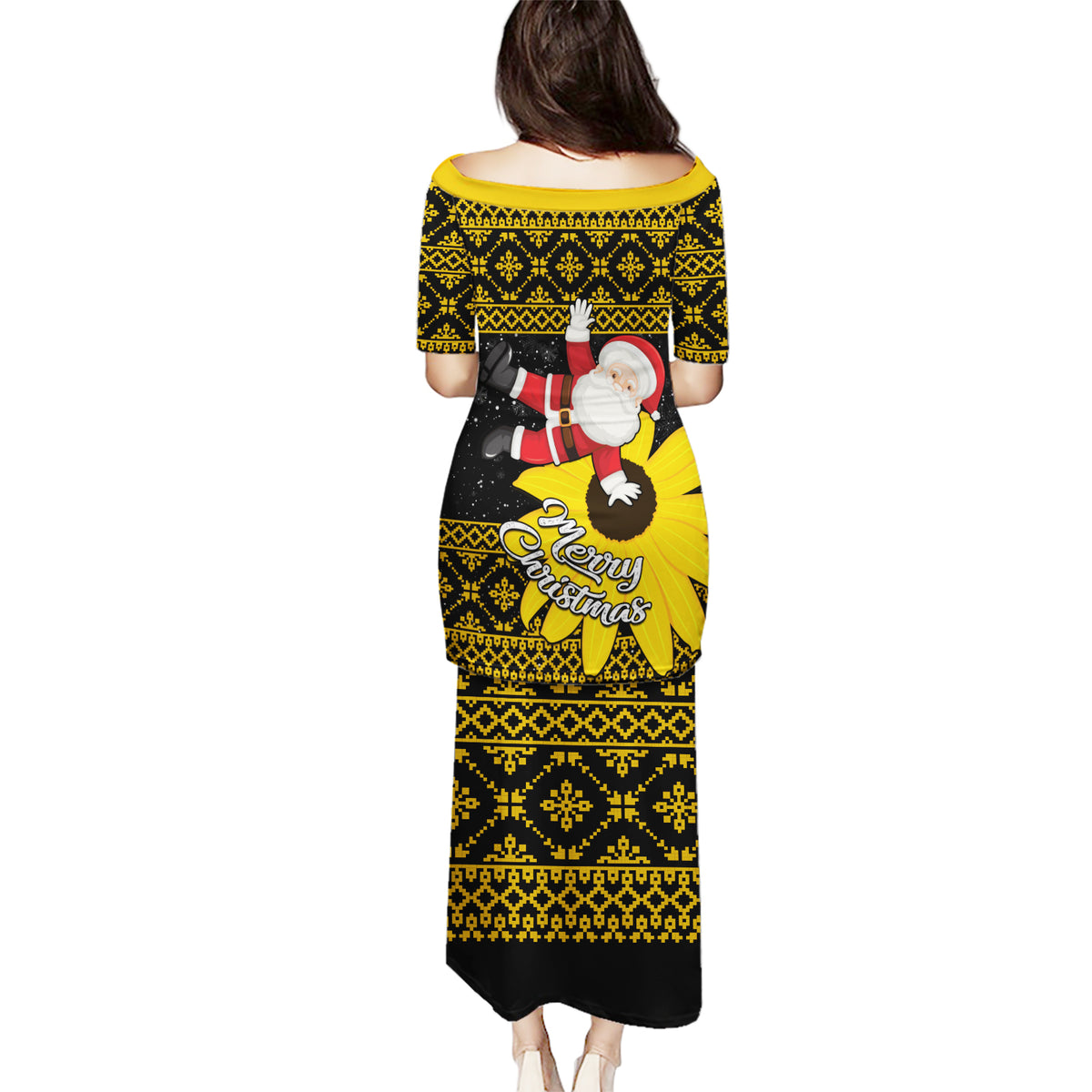 Maryland Christmas Puletasi Santa Claus With Black Eyed Susan Flower - Wonder Print Shop