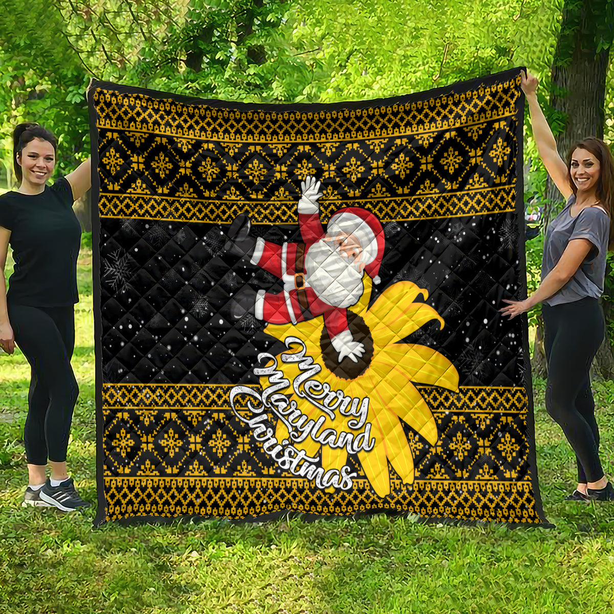 Maryland Christmas Quilt Santa Claus With Black Eyed Susan Flower - Wonder Print Shop