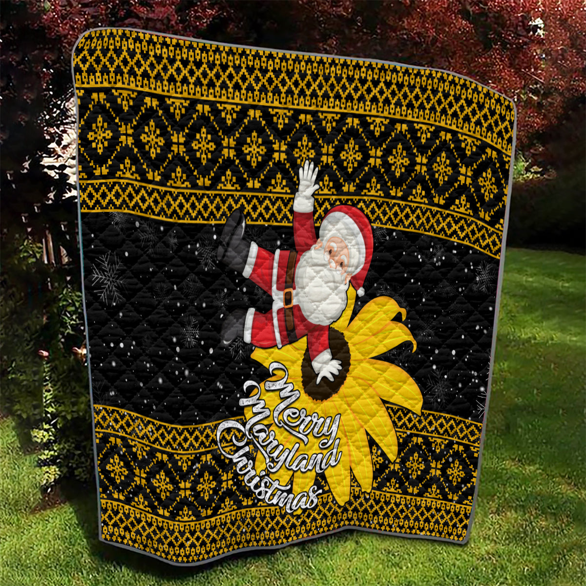 Maryland Christmas Quilt Santa Claus With Black Eyed Susan Flower - Wonder Print Shop