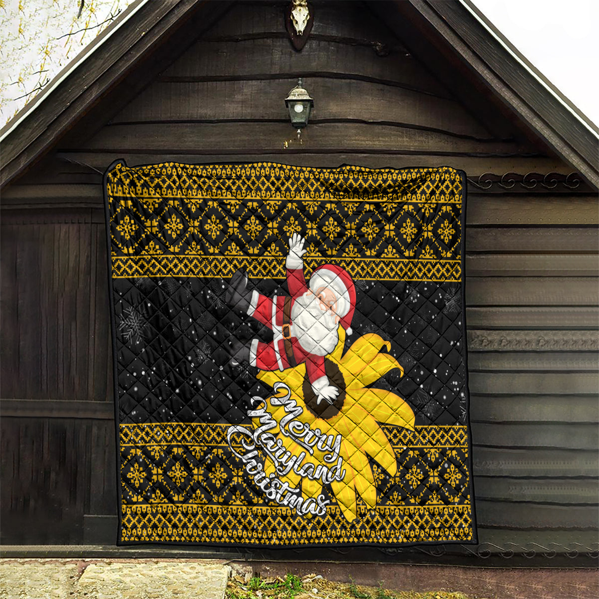Maryland Christmas Quilt Santa Claus With Black Eyed Susan Flower - Wonder Print Shop