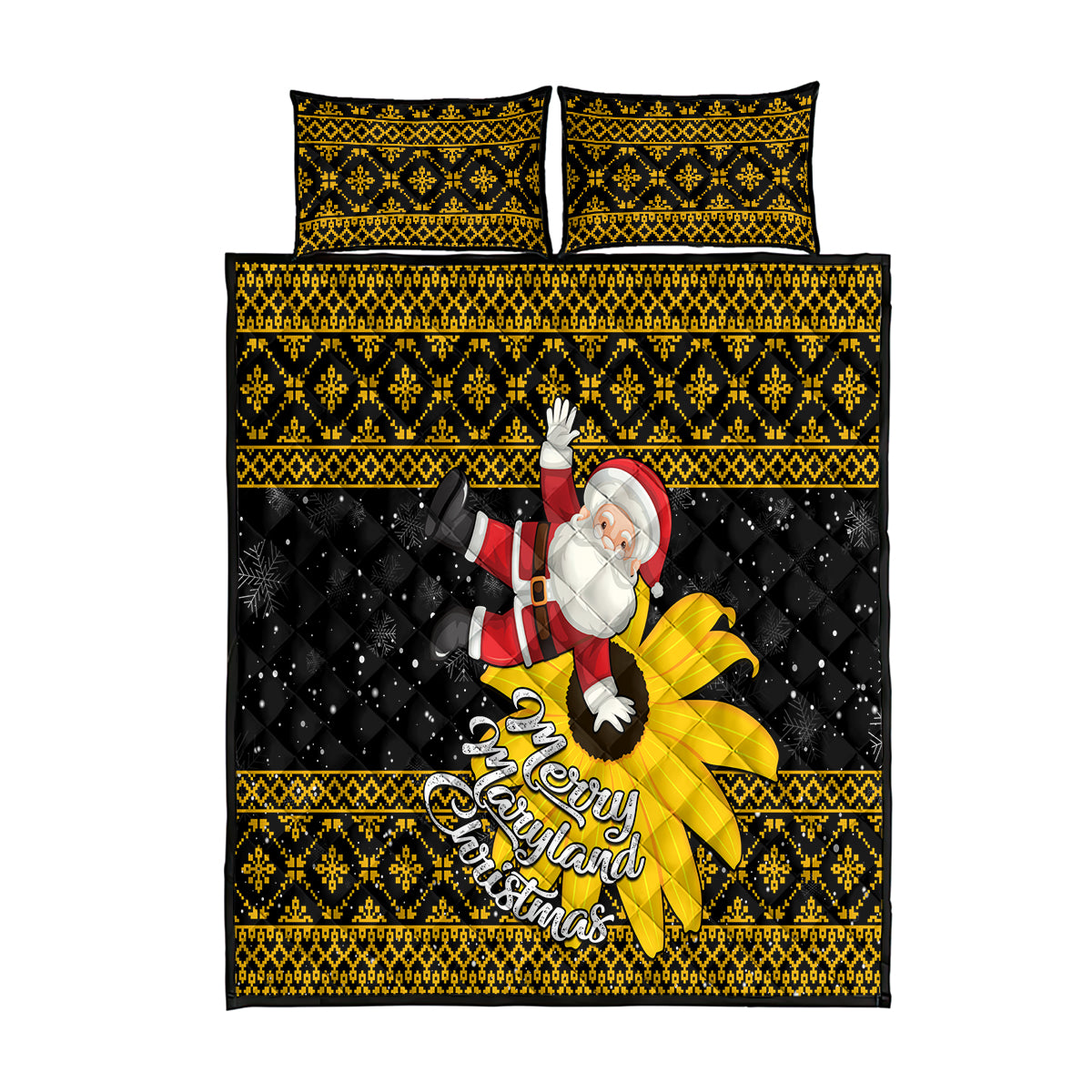Maryland Christmas Quilt Bed Set Santa Claus With Black Eyed Susan Flower - Wonder Print Shop