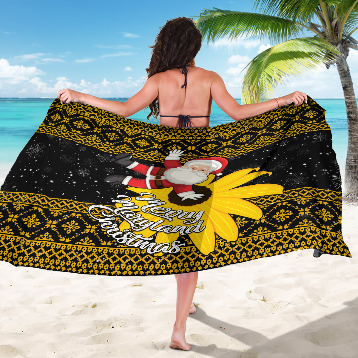 Maryland Christmas Sarong Santa Claus With Black Eyed Susan Flower - Wonder Print Shop