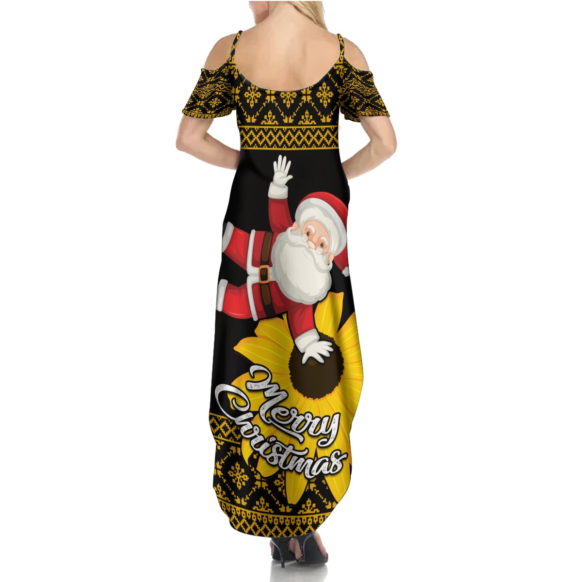 Maryland Christmas Summer Maxi Dress Santa Claus With Black Eyed Susan Flower - Wonder Print Shop
