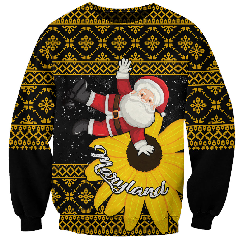 Maryland Christmas Sweatshirt Santa Claus With Black Eyed Susan Flower - Wonder Print Shop
