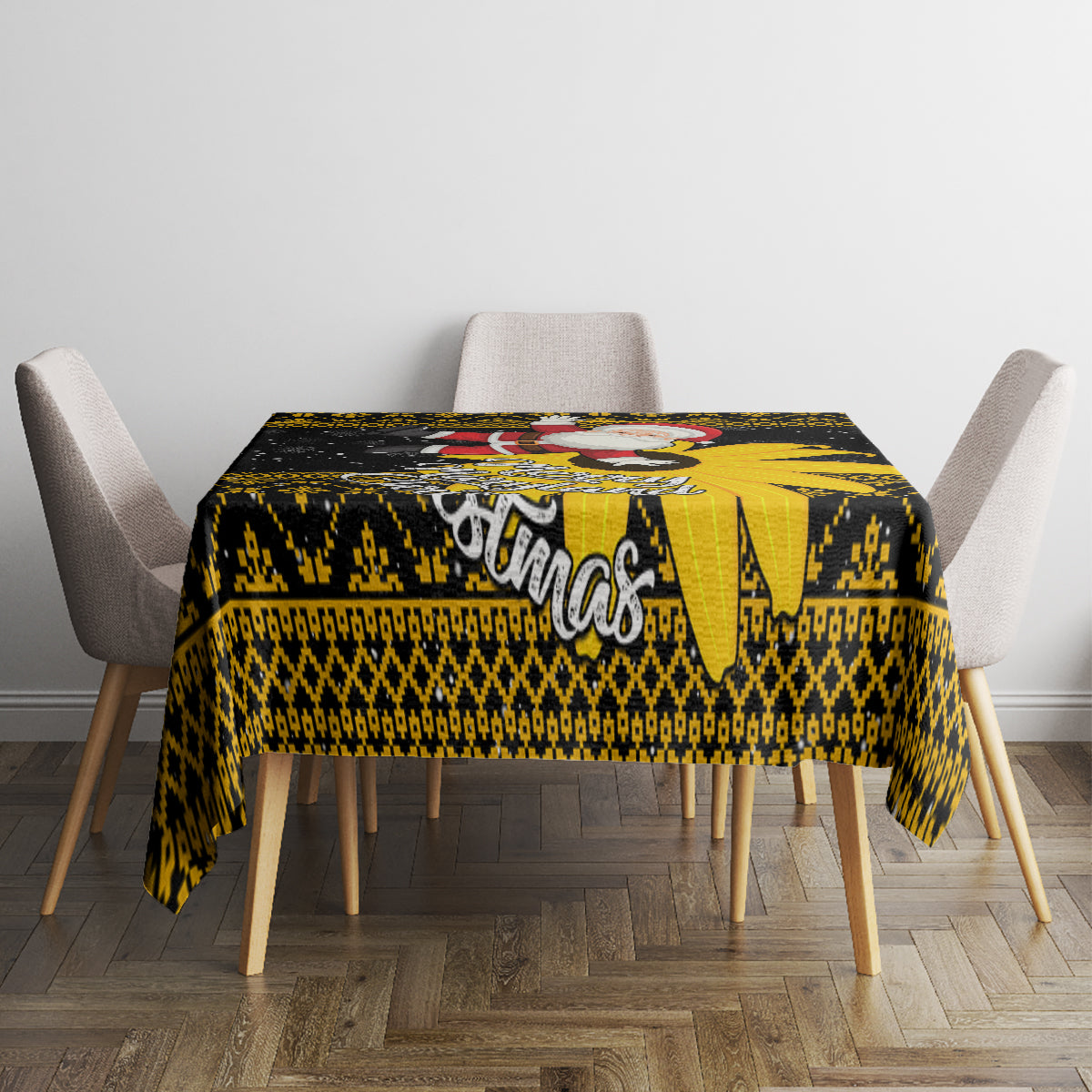 Maryland Christmas Tablecloth Santa Claus With Black Eyed Susan Flower - Wonder Print Shop