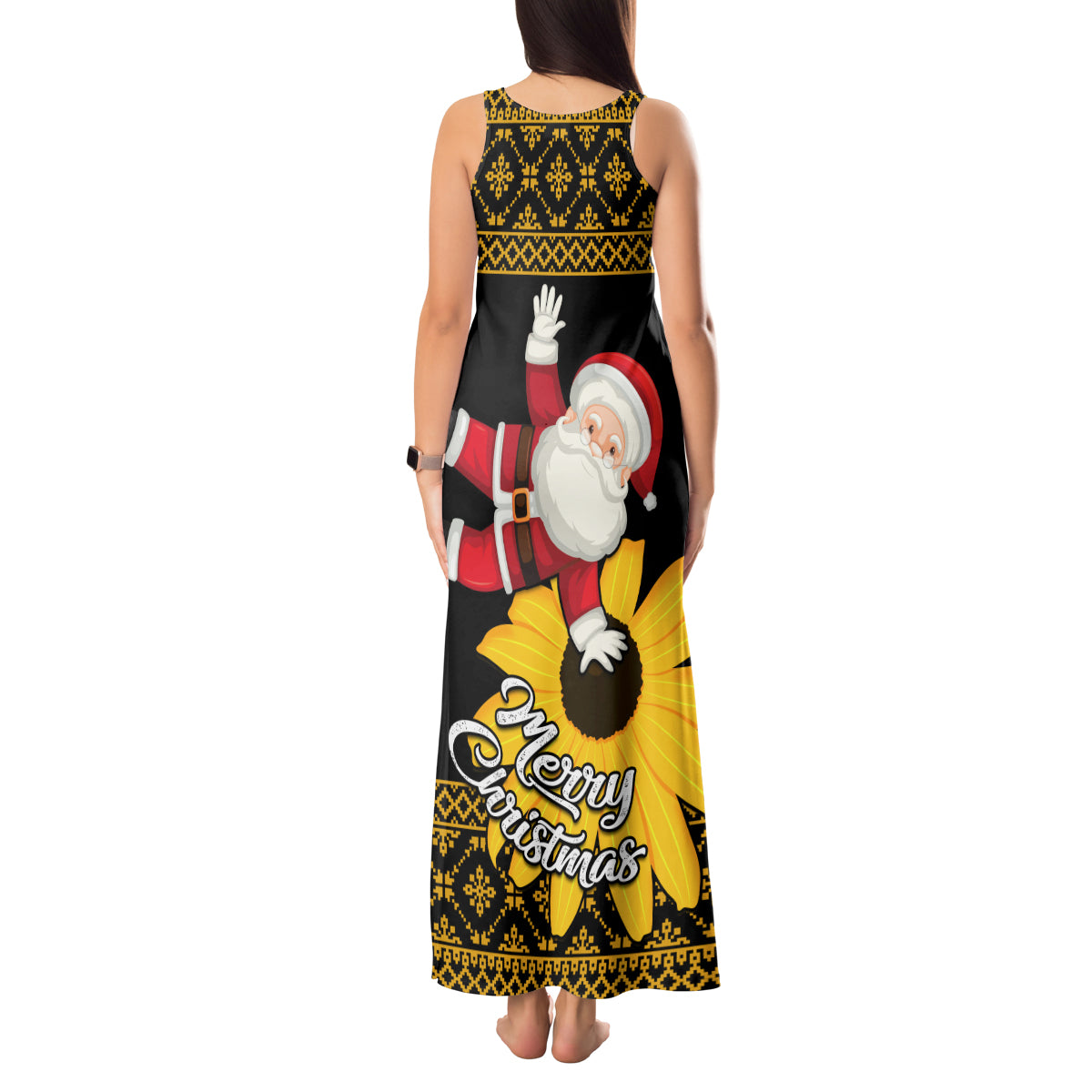 Maryland Christmas Tank Maxi Dress Santa Claus With Black Eyed Susan Flower - Wonder Print Shop