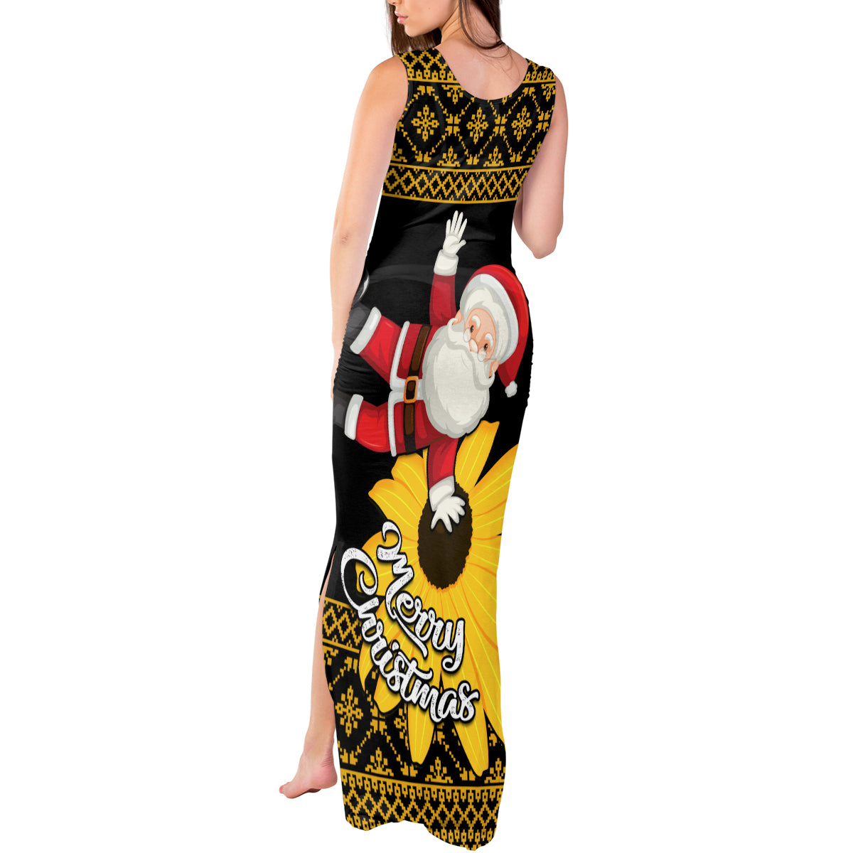 Maryland Christmas Tank Maxi Dress Santa Claus With Black Eyed Susan Flower - Wonder Print Shop