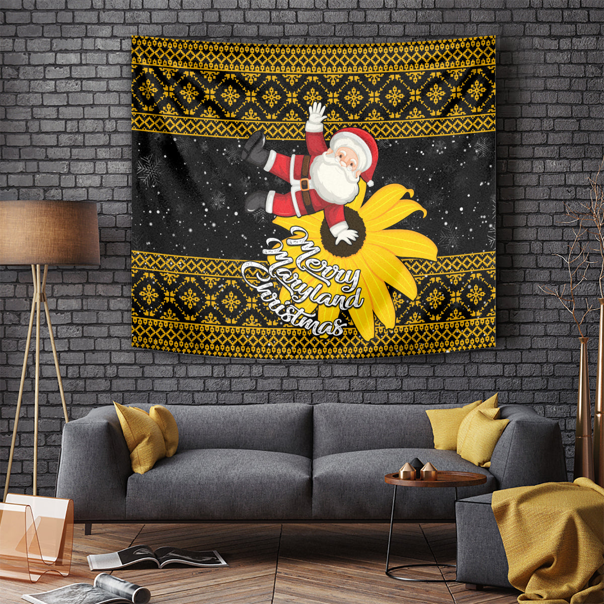 Maryland Christmas Tapestry Santa Claus With Black Eyed Susan Flower - Wonder Print Shop