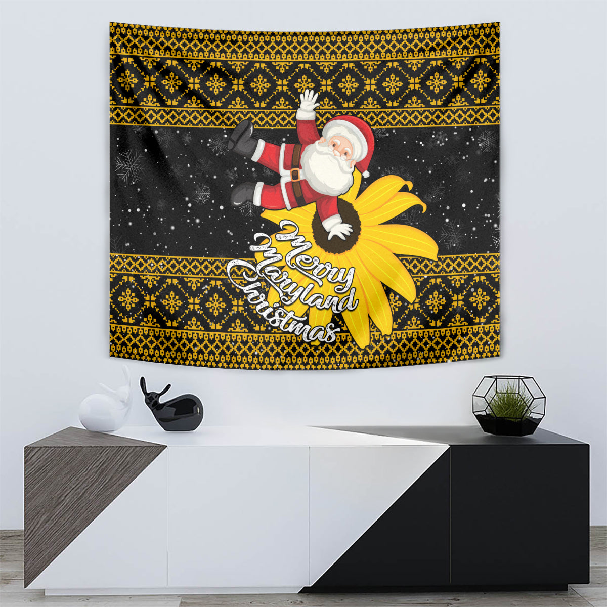 Maryland Christmas Tapestry Santa Claus With Black Eyed Susan Flower - Wonder Print Shop