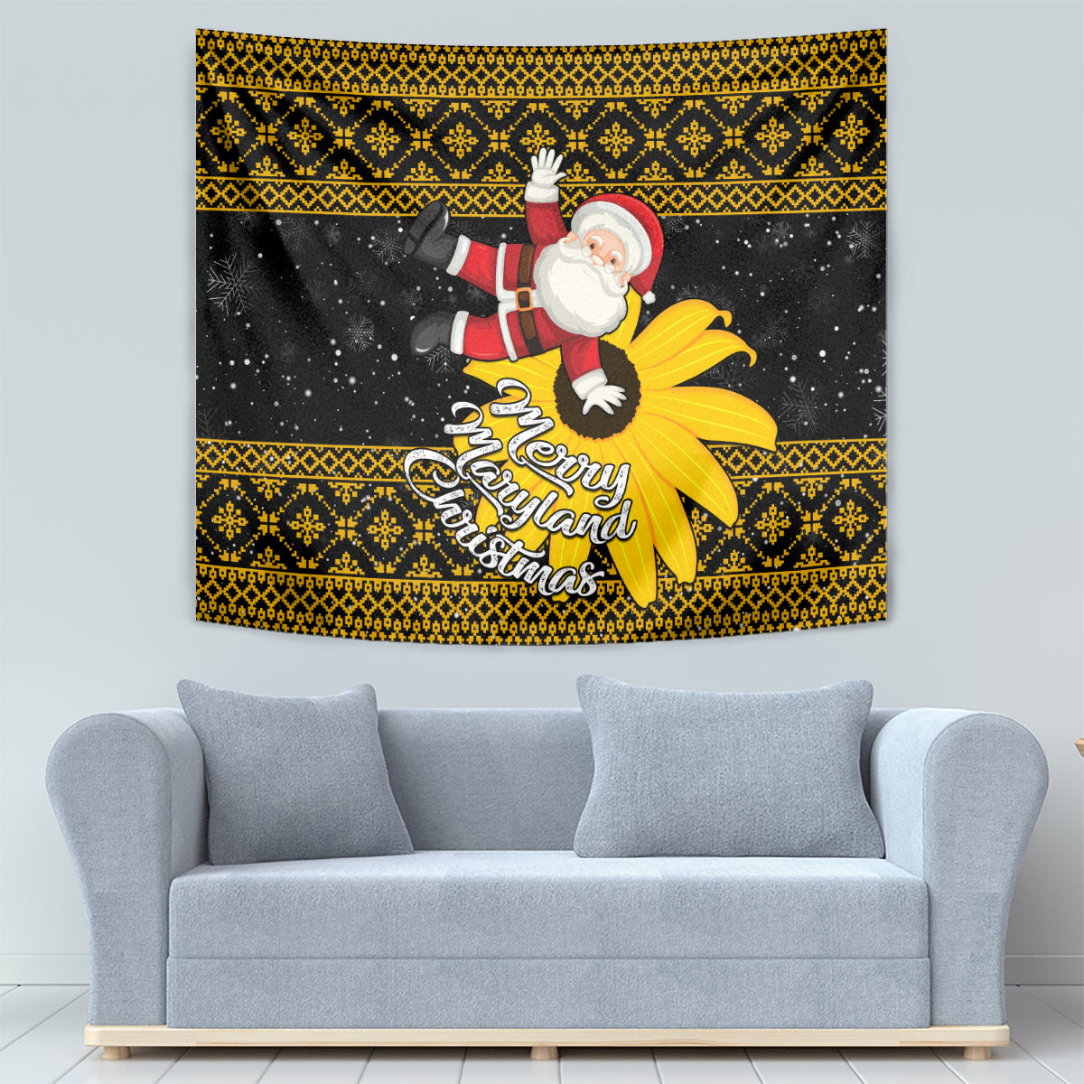Maryland Christmas Tapestry Santa Claus With Black Eyed Susan Flower - Wonder Print Shop