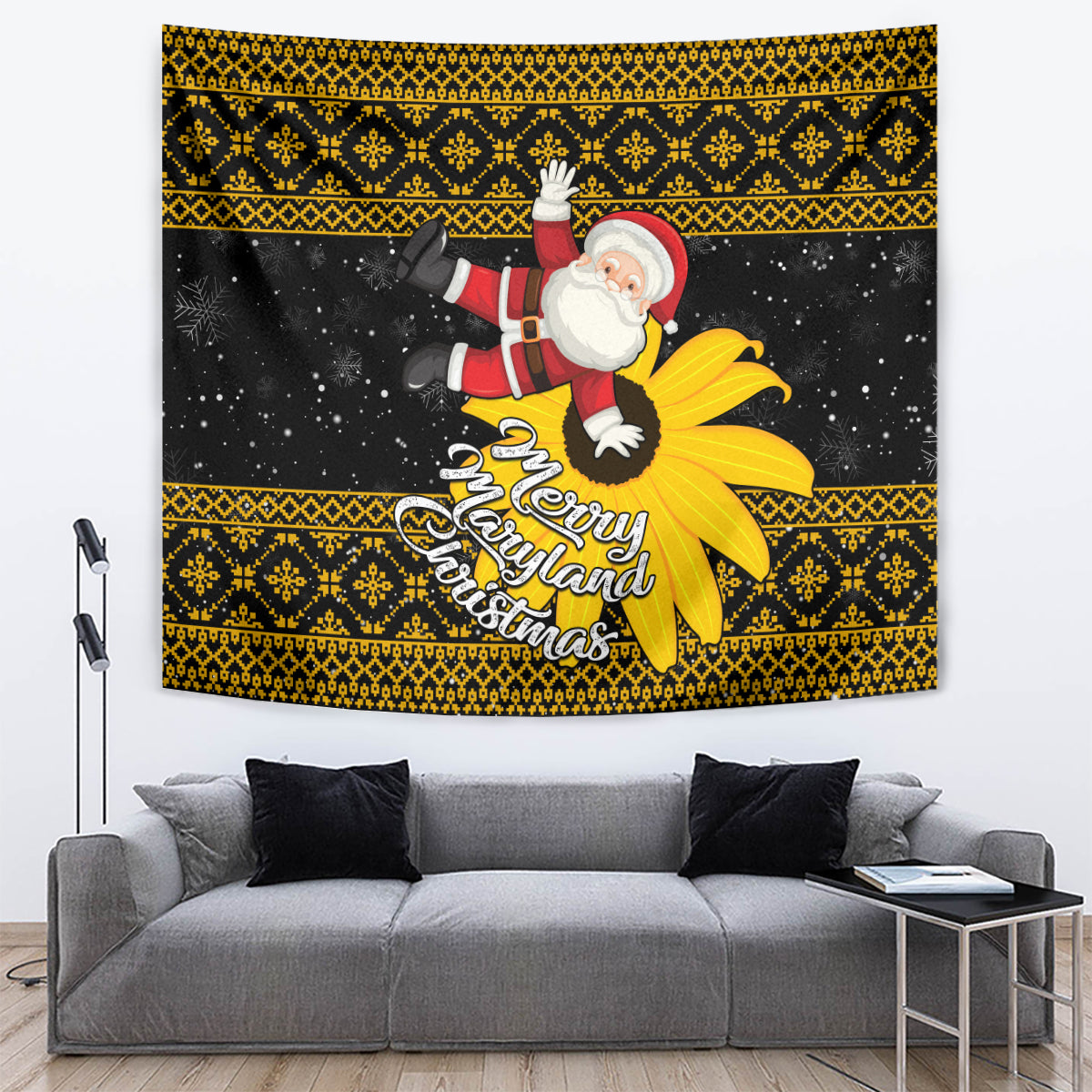 Maryland Christmas Tapestry Santa Claus With Black Eyed Susan Flower - Wonder Print Shop