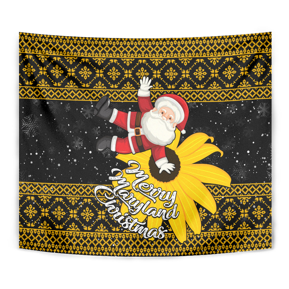 Maryland Christmas Tapestry Santa Claus With Black Eyed Susan Flower - Wonder Print Shop