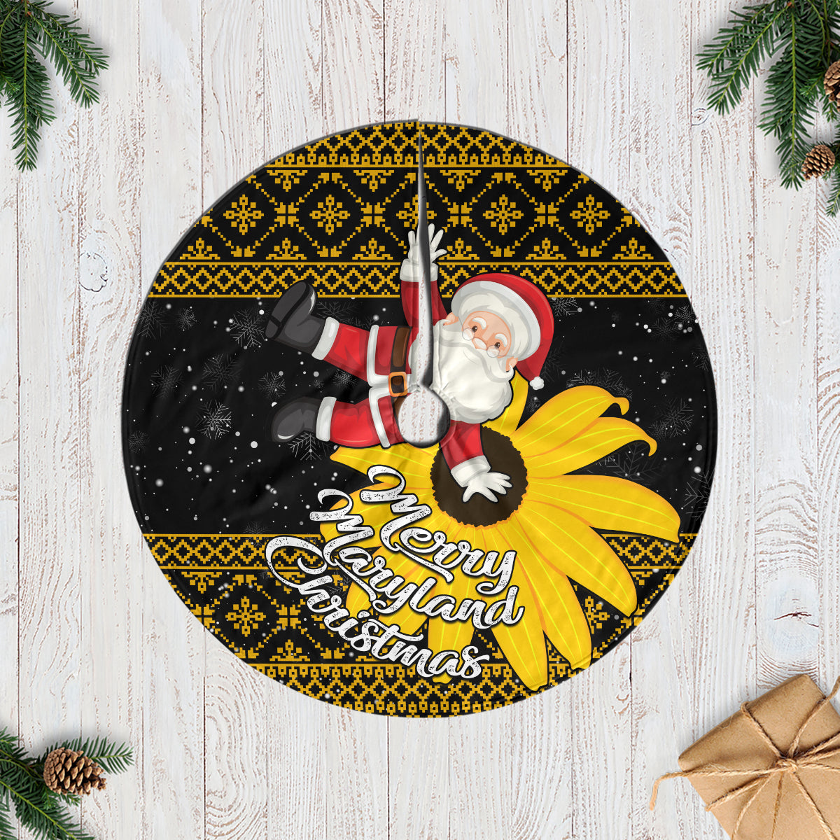 Maryland Christmas Tree Skirt Santa Claus With Black Eyed Susan Flower - Wonder Print Shop