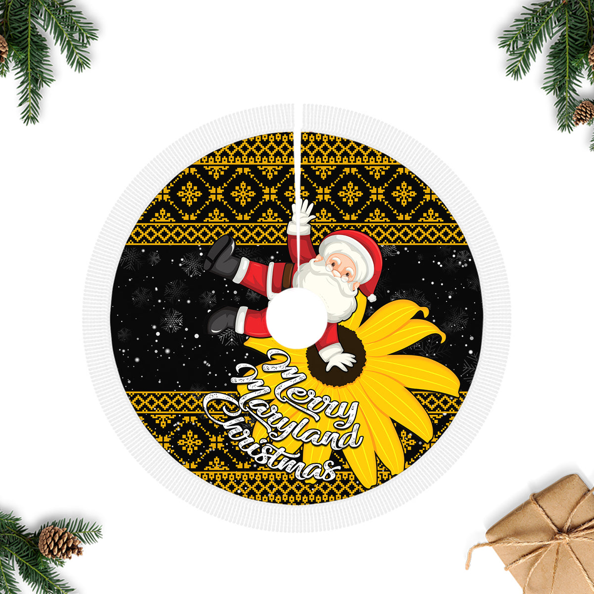 Maryland Christmas Tree Skirt Santa Claus With Black Eyed Susan Flower - Wonder Print Shop