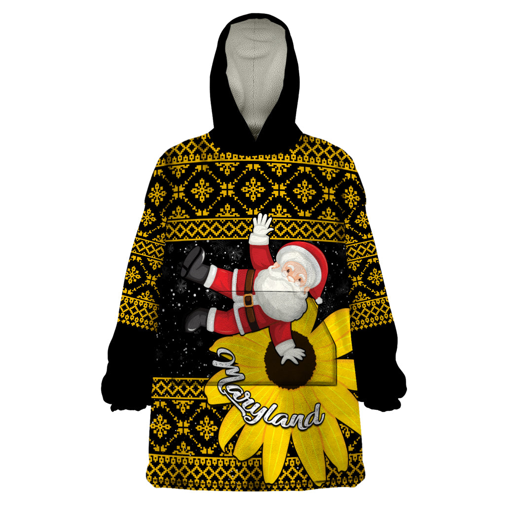 Maryland Christmas Wearable Blanket Hoodie Santa Claus With Black Eyed Susan Flower - Wonder Print Shop