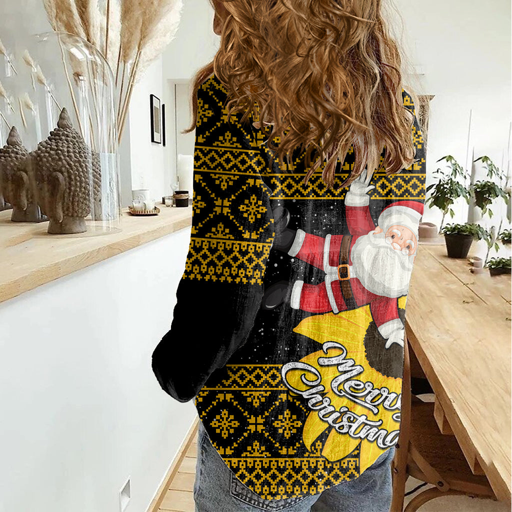 Maryland Christmas Women Casual Shirt Santa Claus With Black Eyed Susan Flower - Wonder Print Shop