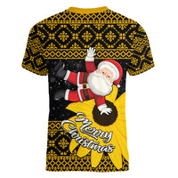 Maryland Christmas Women V Neck T Shirt Santa Claus With Black Eyed Susan Flower - Wonder Print Shop