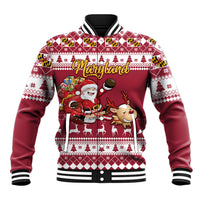 Custom Maryland Christmas Baseball Jacket Santa Claus Riding A Reindeer - Wonder Print Shop