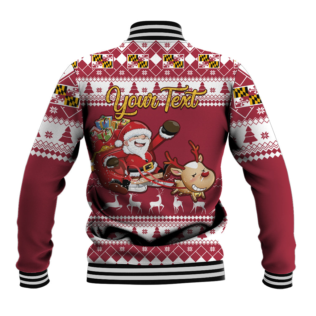 Custom Maryland Christmas Baseball Jacket Santa Claus Riding A Reindeer - Wonder Print Shop