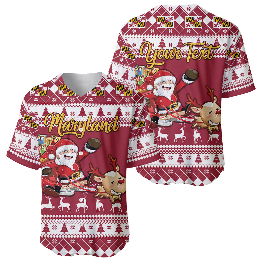 Custom Maryland Christmas Baseball Jersey Santa Claus Riding A Reindeer - Wonder Print Shop