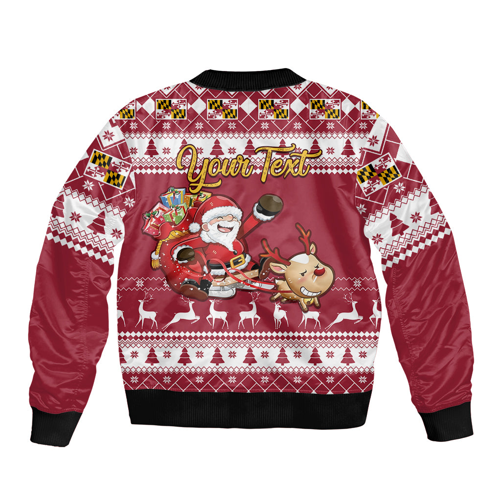 Custom Maryland Christmas Bomber Jacket Santa Claus Riding A Reindeer - Wonder Print Shop