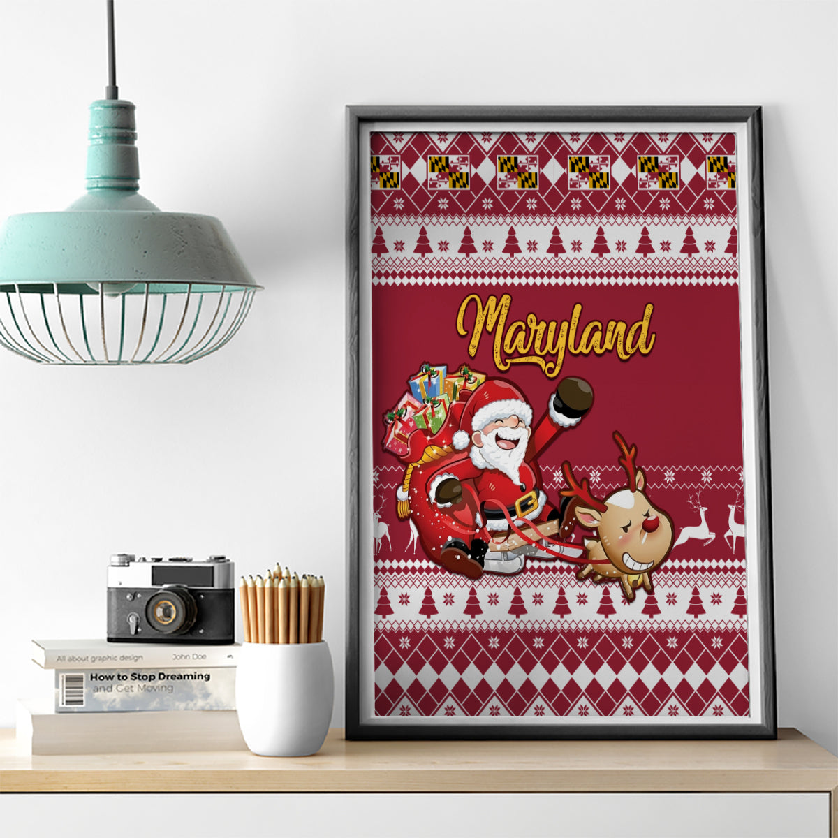 Custom Maryland Christmas Canvas Wall Art Santa Claus Riding A Reindeer - Wonder Print Shop