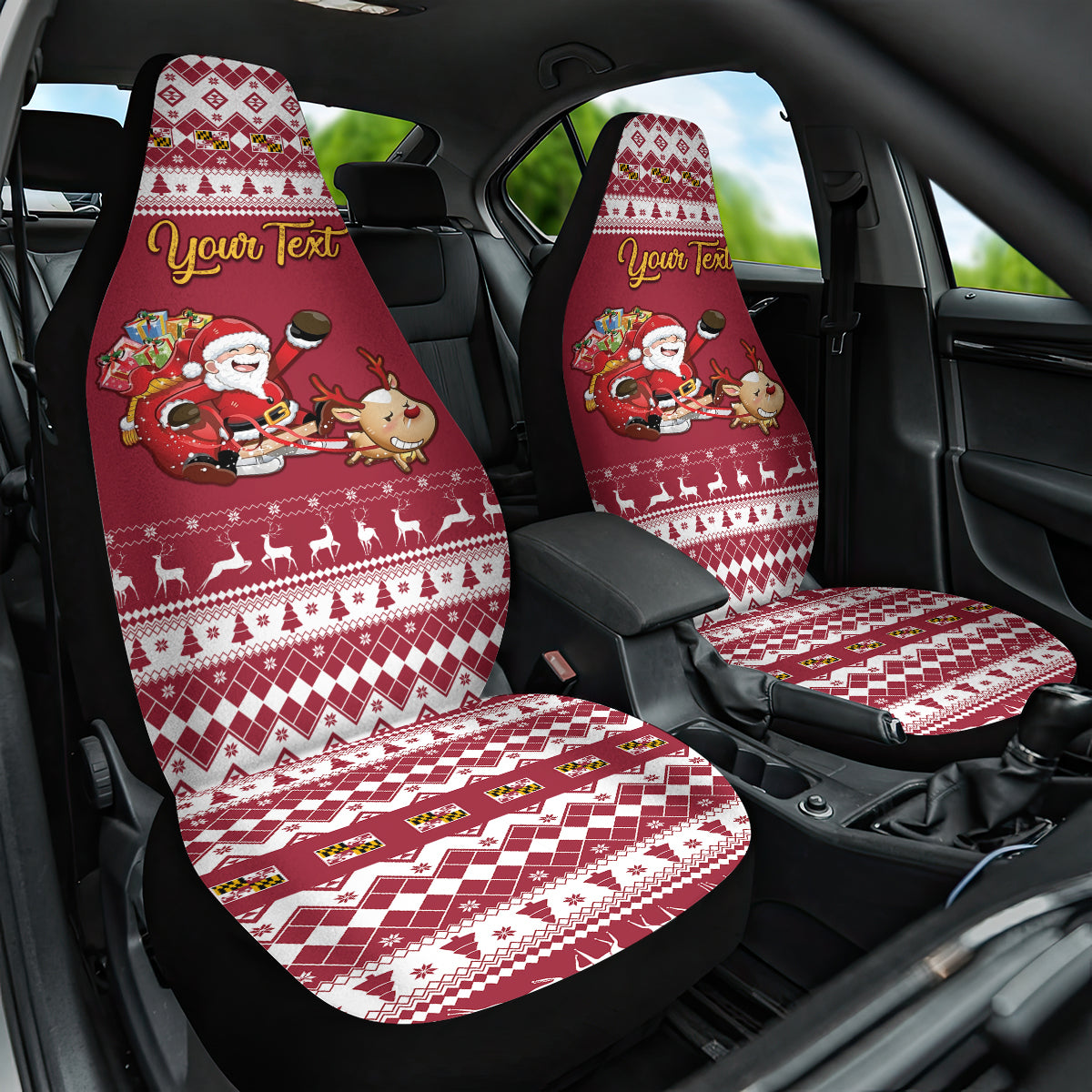 Custom Maryland Christmas Car Seat Cover Santa Claus Riding A Reindeer - Wonder Print Shop