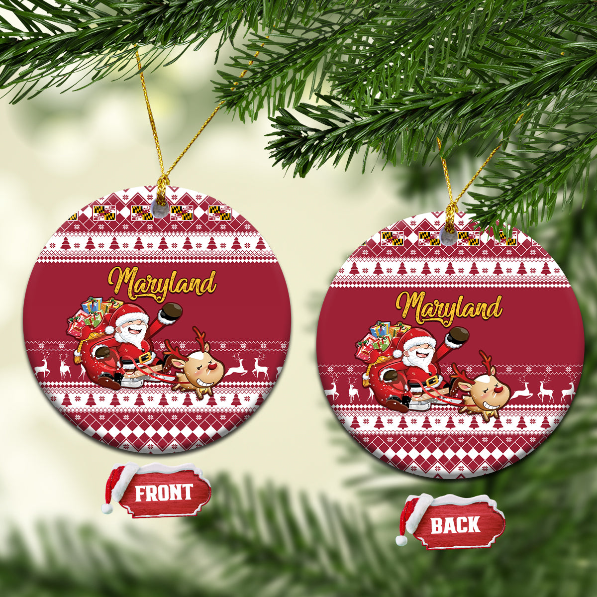 Maryland Christmas Ceramic Ornament Santa Claus Riding A Reindeer - Wonder Print Shop