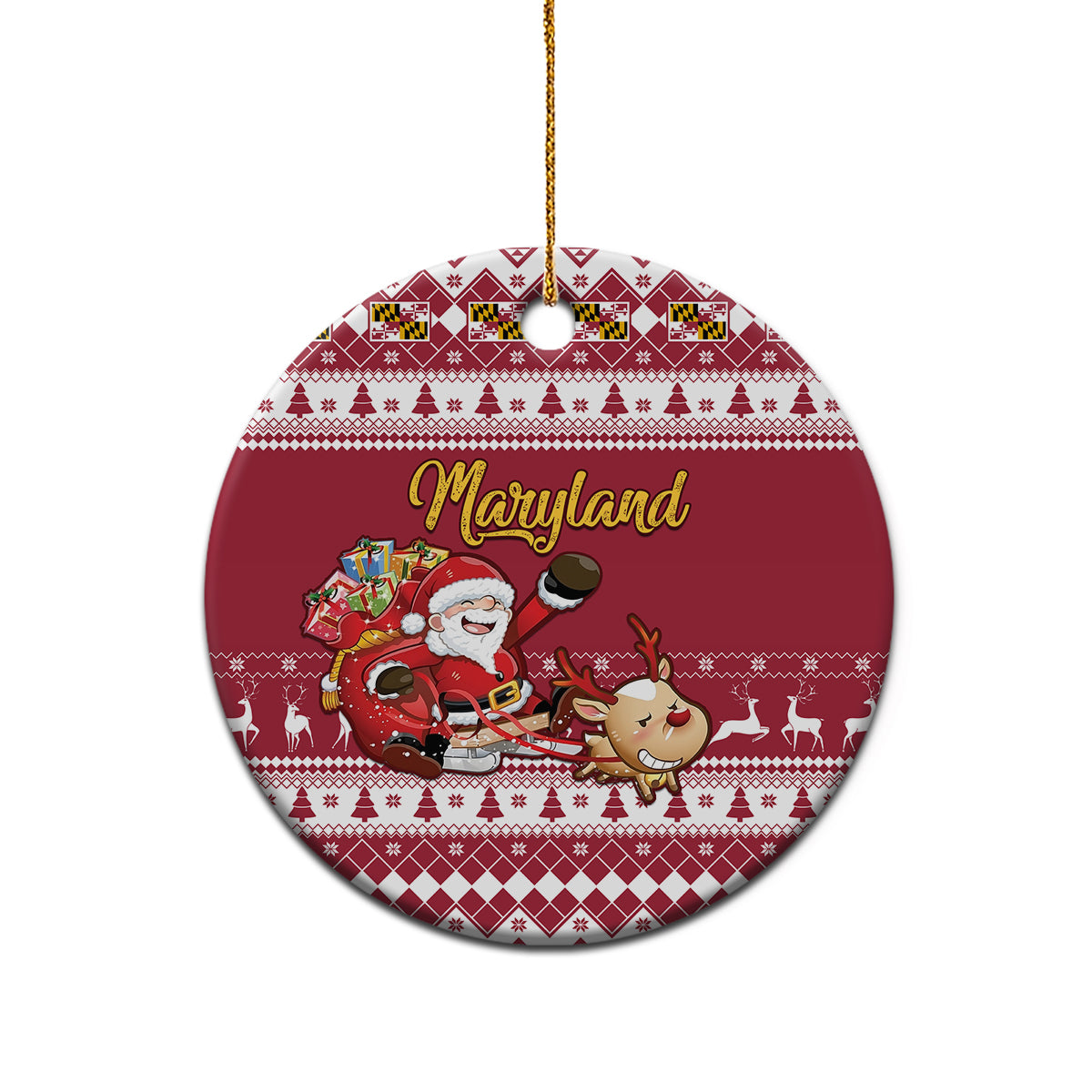 Maryland Christmas Ceramic Ornament Santa Claus Riding A Reindeer - Wonder Print Shop