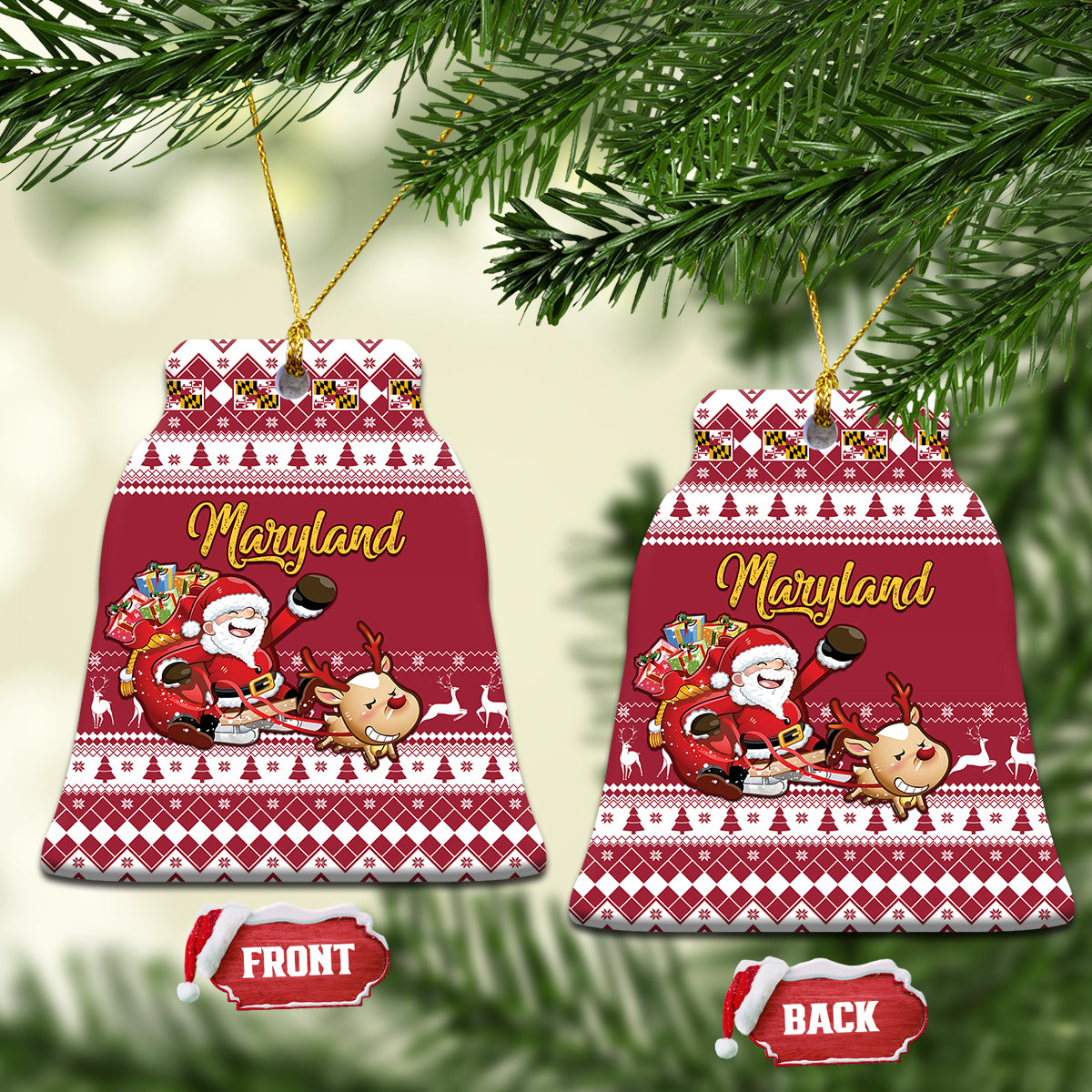 Maryland Christmas Ceramic Ornament Santa Claus Riding A Reindeer - Wonder Print Shop