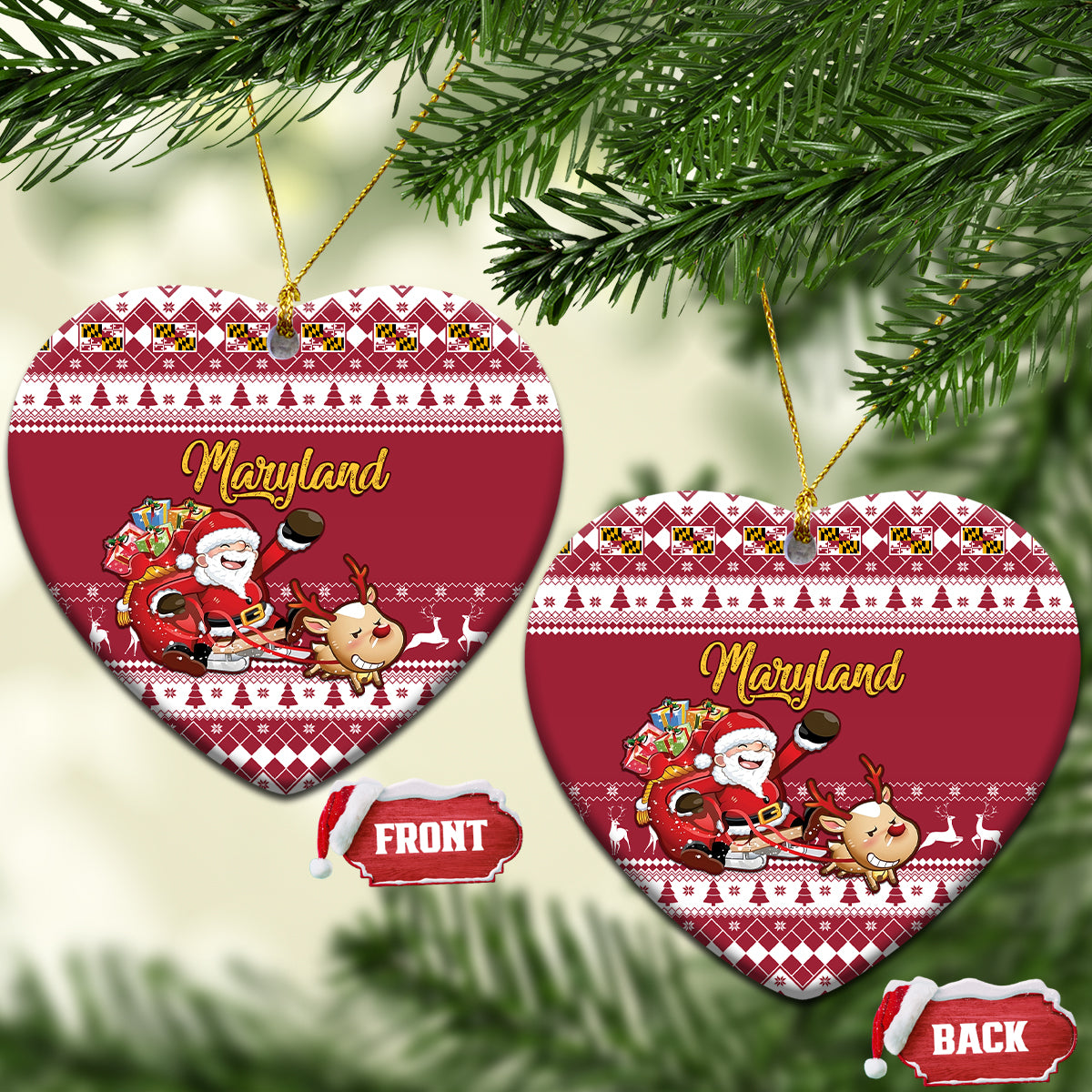 Maryland Christmas Ceramic Ornament Santa Claus Riding A Reindeer - Wonder Print Shop