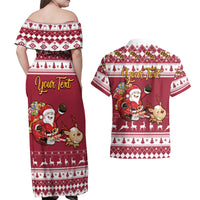 Custom Maryland Christmas Couples Matching Off Shoulder Maxi Dress and Hawaiian Shirt Santa Claus Riding A Reindeer - Wonder Print Shop